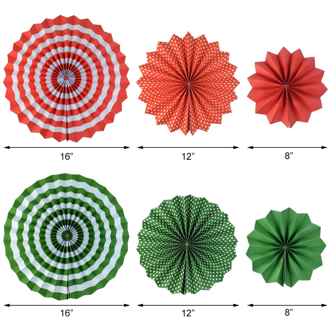 Mifengda 18Pc Party Red And Green Paper Fans Merry Christmas Hanging Paper Fans Decorations, Round Folding Party Paper Fans Bulk